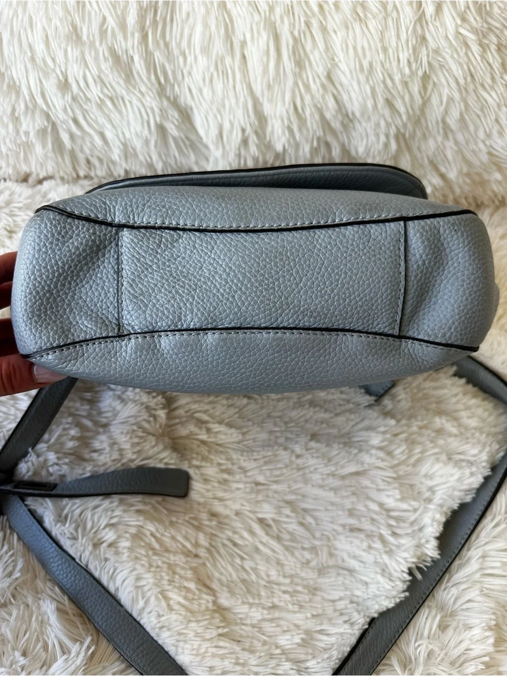 Michael Kors Blue Pebbled Leather Studded Saddle Crossbody Bag Messenger Purse